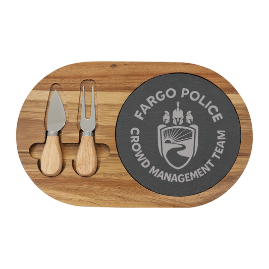 CMT Acacia Wood/Slate Oval Cheese Set with Two Tools (SLT088)
