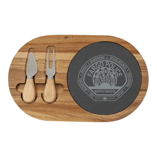 FPD Acacia Wood/Slate Oval Cheese Set with Two Tools (SLT088)