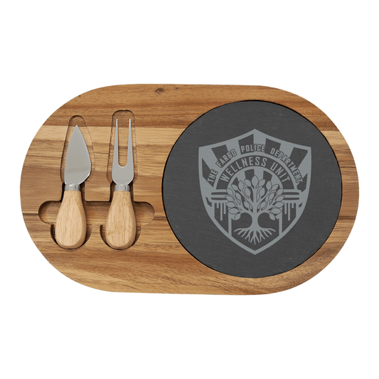 FPD WU Acacia Wood/Slate Oval Cheese Set with Two Tools (SLT088)